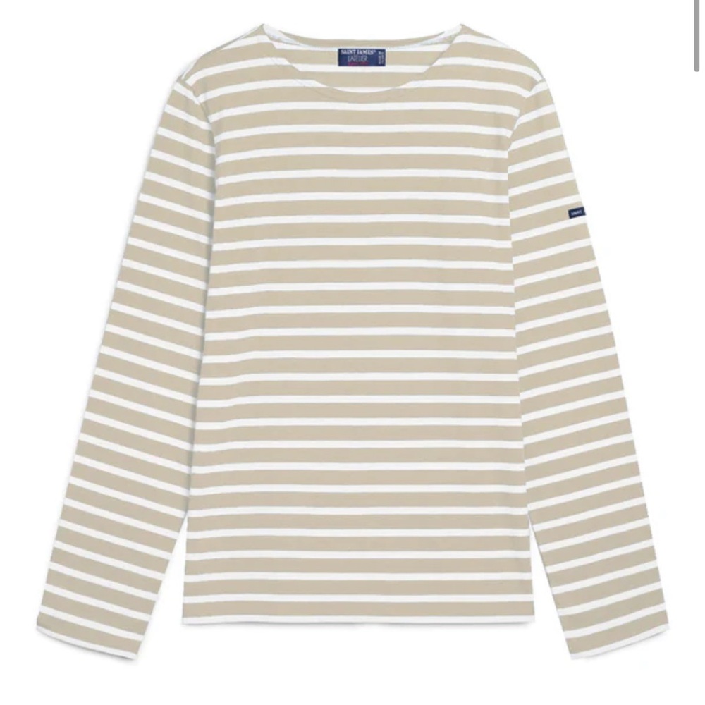 Saint James Beige and White Striped Long Sleeve Tee